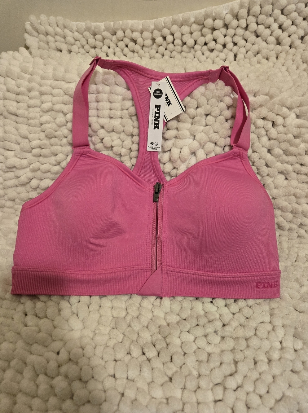 PINK Victoria's Secret Hot Pink Front-Zip Sports Bra